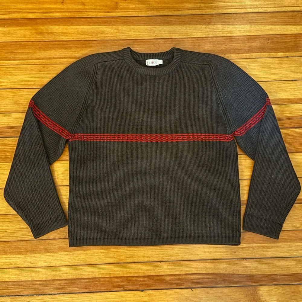 Vintage J. Crew Oarsman Heavy Wool Chunky Knit Patterned Crewneck Sweater Large